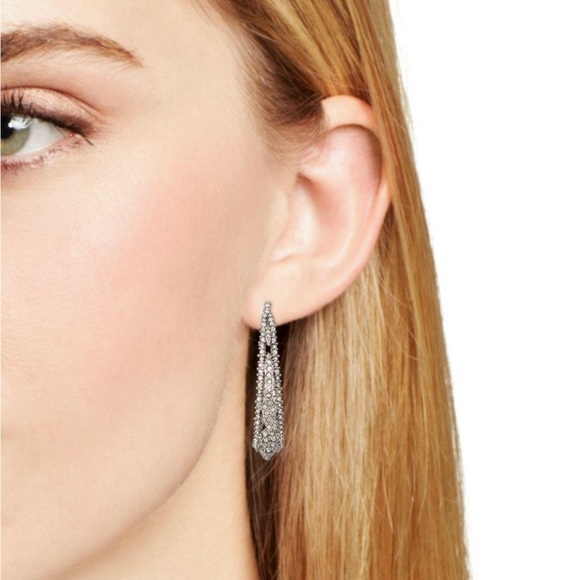 ALEXIS BITTAR • NEW Edgy Crystal Encrusted Spiked Lattice Silver Hoop Earrings - Picture 6 of 12